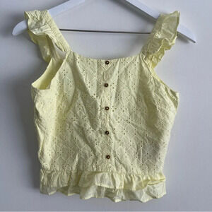 Scotch & Soda yellow organic cotton ruffle sleeve top size 12